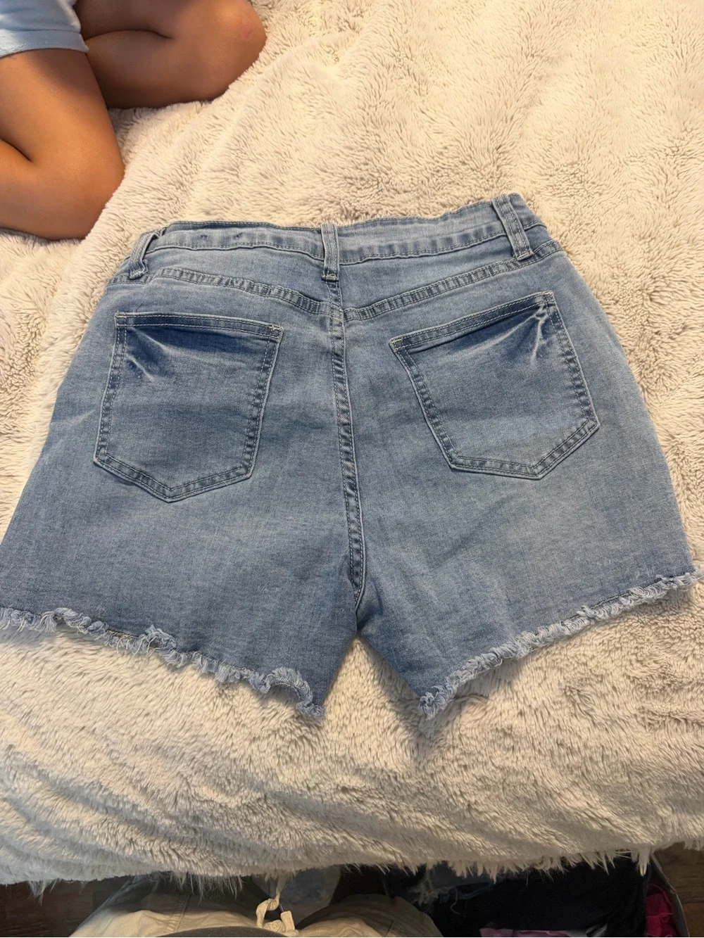 Light Blue Distressed Denim Shorts - Women's